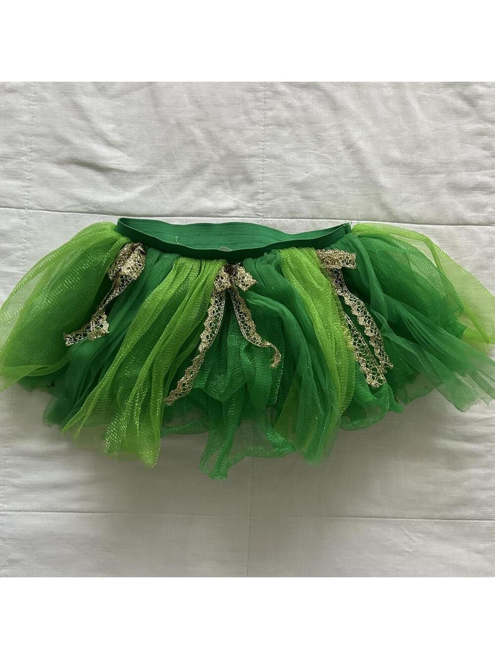Green Tulle Tutu Skirt XS Gold Lace Fairy Tinker Bell Halloween Costume